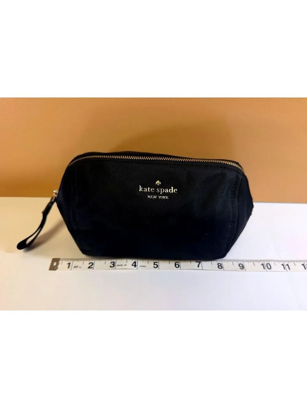 Kate Spade Black Nylon Cosmetic Pouch Makeup Bag Gold Hardware OS